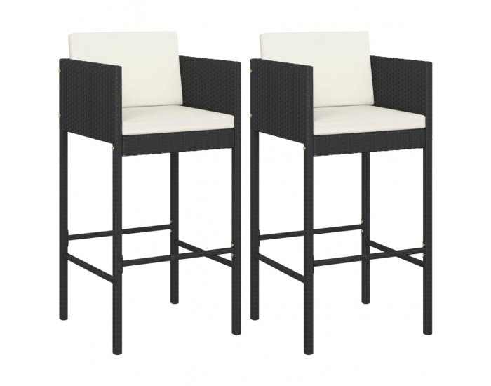 Sonata H Бар табуретки с възглавници, 2 бр, черен полиратан