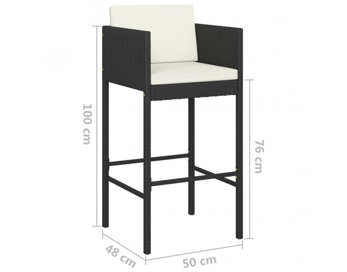 Sonata H Бар табуретки с възглавници, 2 бр, черен полиратан