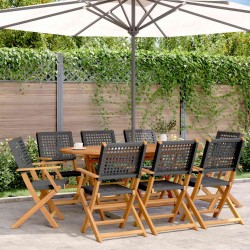 Sonata H Сгъваеми градински столове 8 бр черен полиратан и дърво масив - Градински столове
