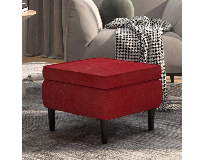 Sonata H Табуретка с дървени крака, виненочервена, кадифе