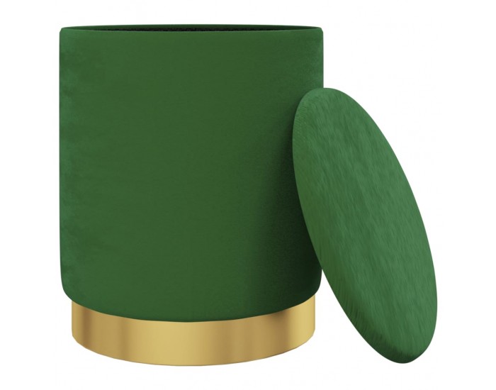 Sonata H Кръгъл хокер за съхранение, зелен, кадифе