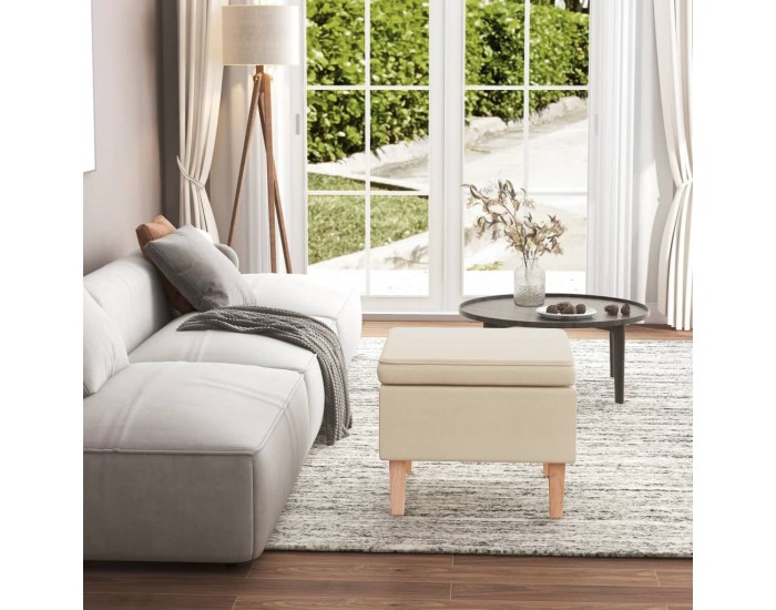 Sonata H Табуретка с дървени крака, кремава, текстил