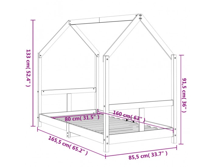 Sonata H Рамка за детско легло 80x160 см масивна борова дървесина
