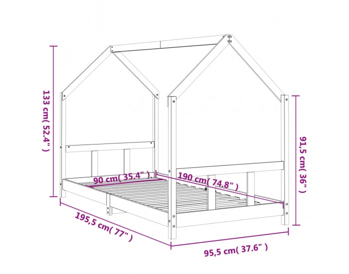 Sonata H Детска рамка за легло, 90x190 см, бор масив