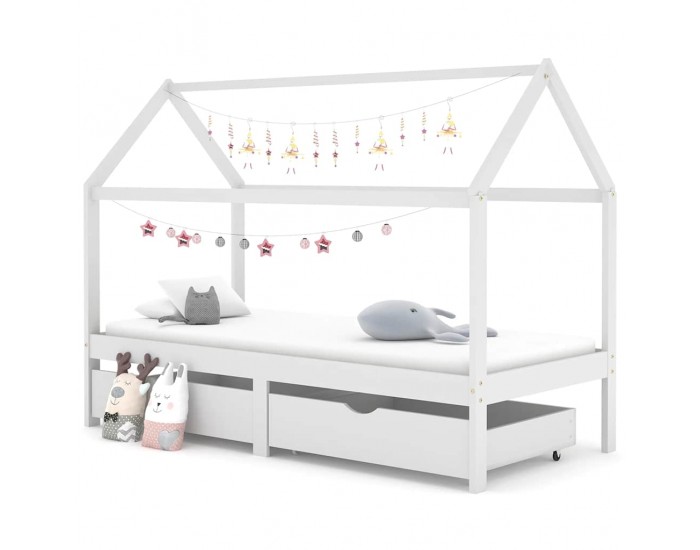 Sonata H Рамка за детско легло с чекмеджета, бяла, бор масив, 90х200 см