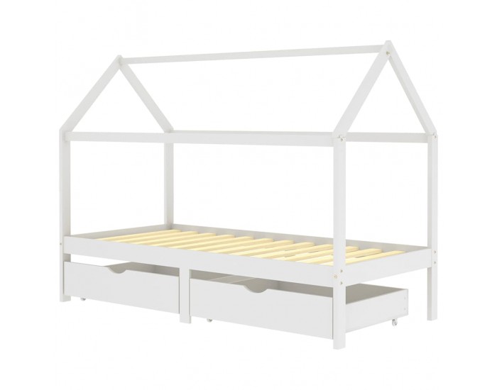 Sonata H Рамка за детско легло с чекмеджета, бяла, бор масив, 90х200 см