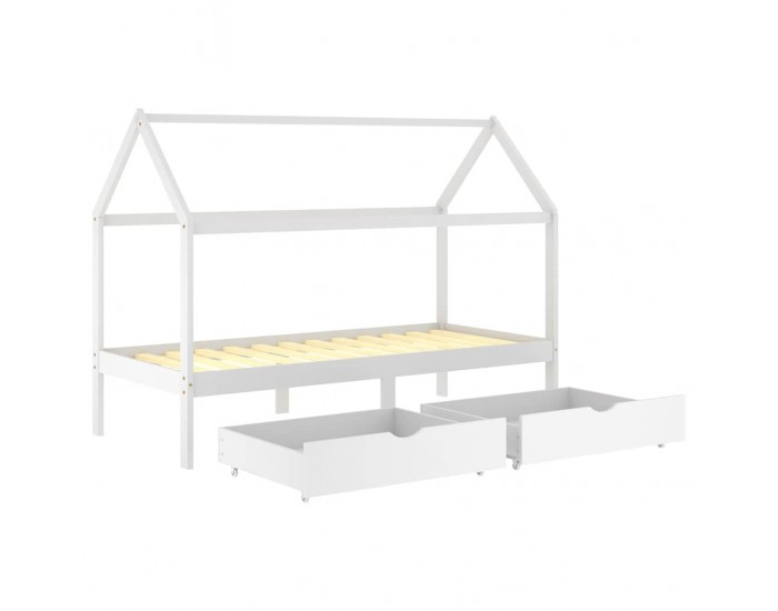 Sonata H Рамка за детско легло с чекмеджета, бяла, бор масив, 90х200 см