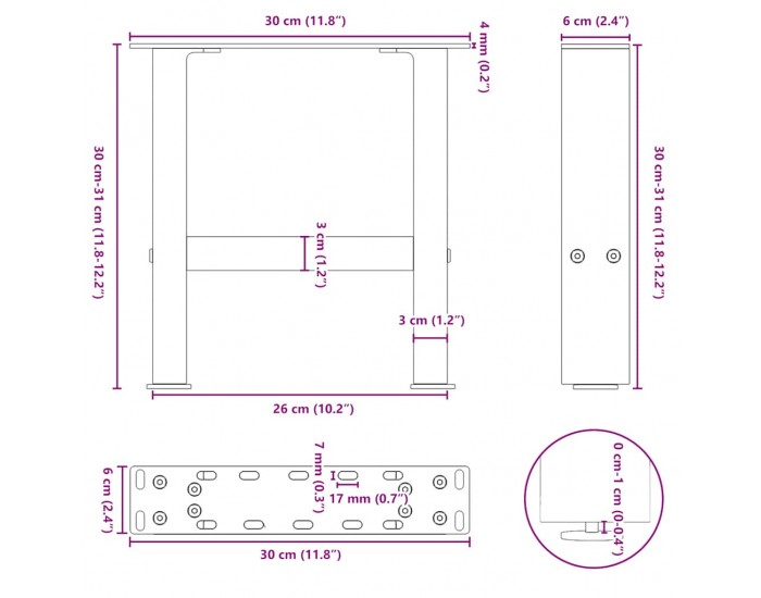 Sonata H Крака за масичка за кафе 2 бр естествена 30x(30-31) см стомана