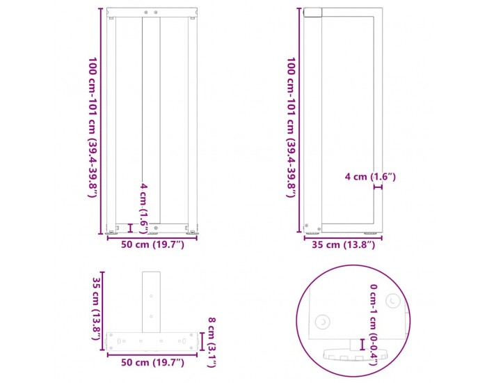 Sonata H Крака за бар маса T-образна 2 бр. естествена 50x35x(100-101) см