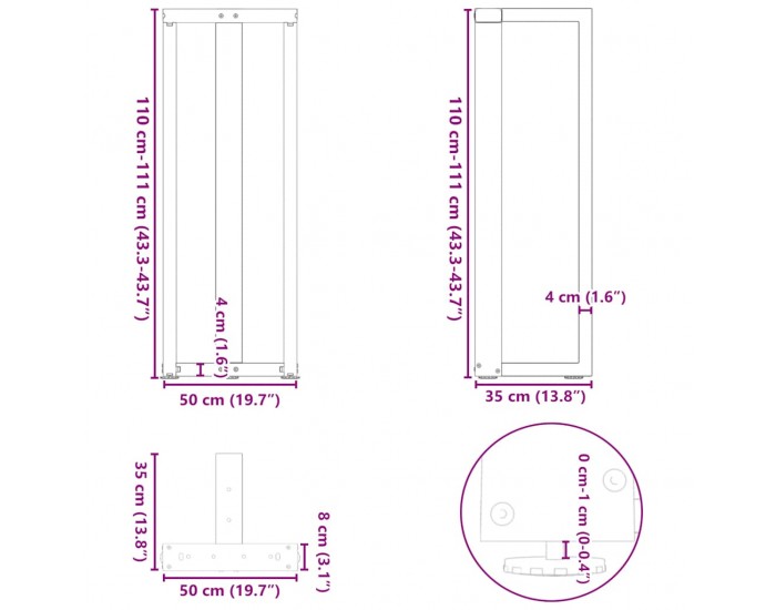 Sonata H Крака за бар маса T-образна 2 бр. естествена 50x35x(110-111) см Sonata H Крака за бар маса T-образна 2 бр. естествена 50x35x(110-111) см