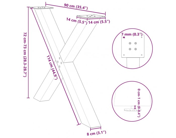 Sonata H Крака за маса за хранене с форма на X 2 бр. естествена