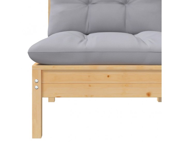 Sonata H 2-местен градински диван със сиви възглавници, бор масив