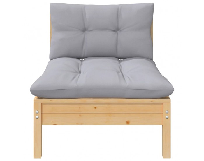 Sonata H 2-местен градински диван със сиви възглавници, бор масив