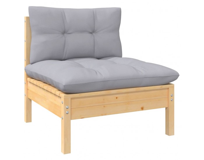 Sonata H 2-местен градински диван със сиви възглавници, бор масив