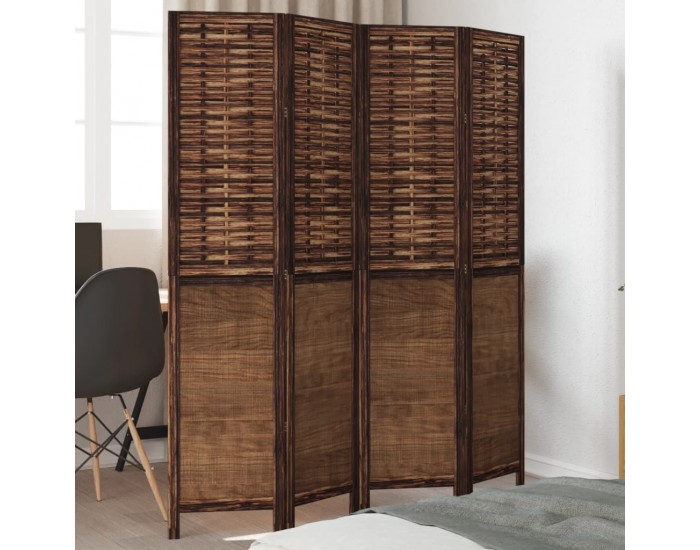 Sonata H Разделител за стая, 4 панела, тъмнокафяв, дърво пауловния масив