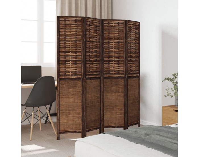 Sonata H Разделител за стая, 4 панела, тъмнокафяв, дърво пауловния масив