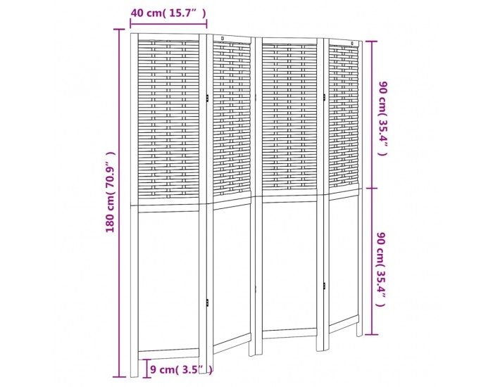 Sonata H Разделител за стая, 4 панела, тъмнокафяв, дърво пауловния масив