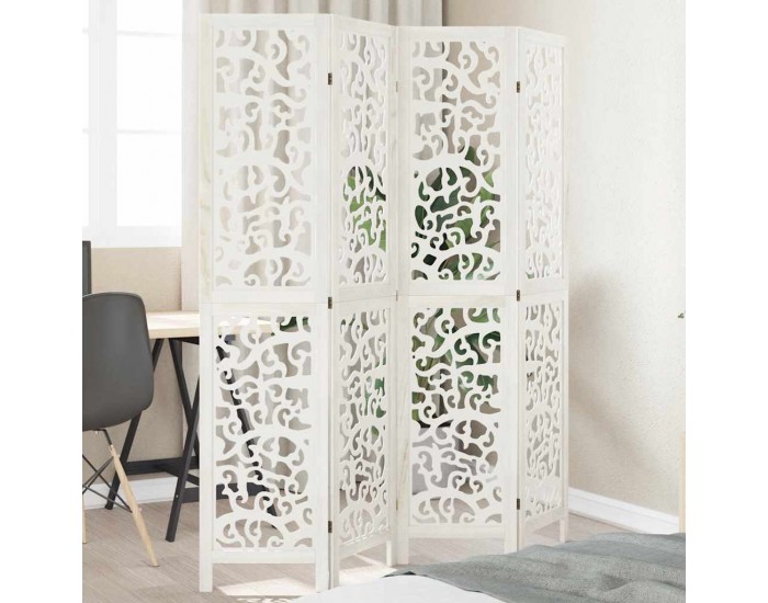 Sonata H Разделител за стая, 4 панела, бял, дърво пауловния масив