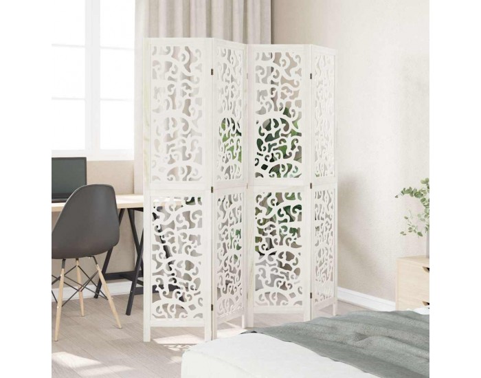 Sonata H Разделител за стая, 4 панела, бял, дърво пауловния масив