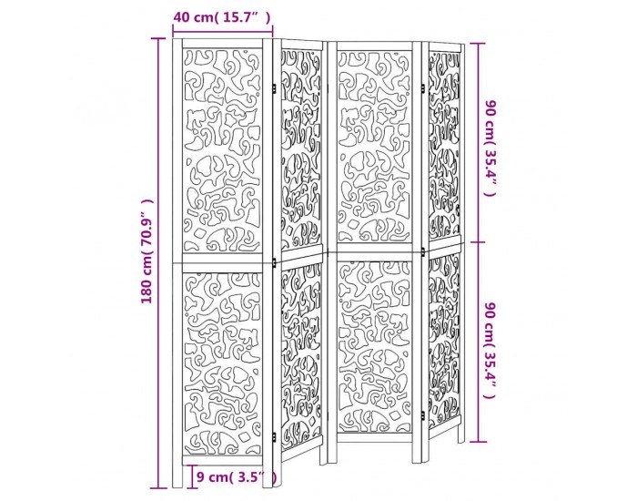 Sonata H Разделител за стая, 4 панела, бял, дърво пауловния масив