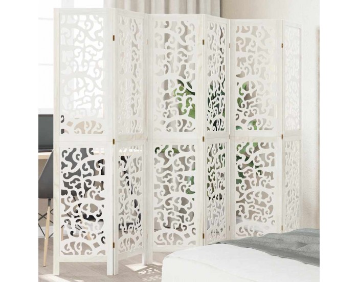 Sonata H Разделител за стая, 6 панела, бял, дърво пауловния масив
