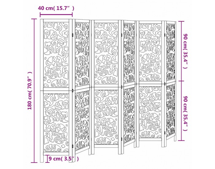 Sonata H Разделител за стая, 6 панела, бял, дърво пауловния масив