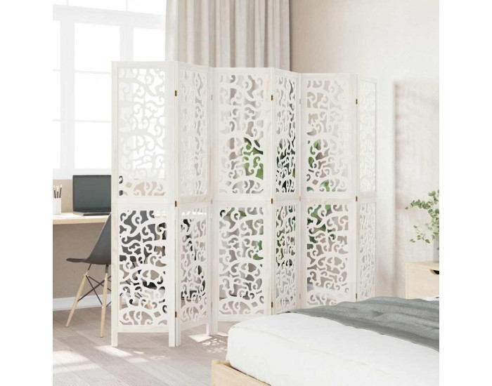 Sonata H Разделител за стая, 6 панела, бял, дърво пауловния масив