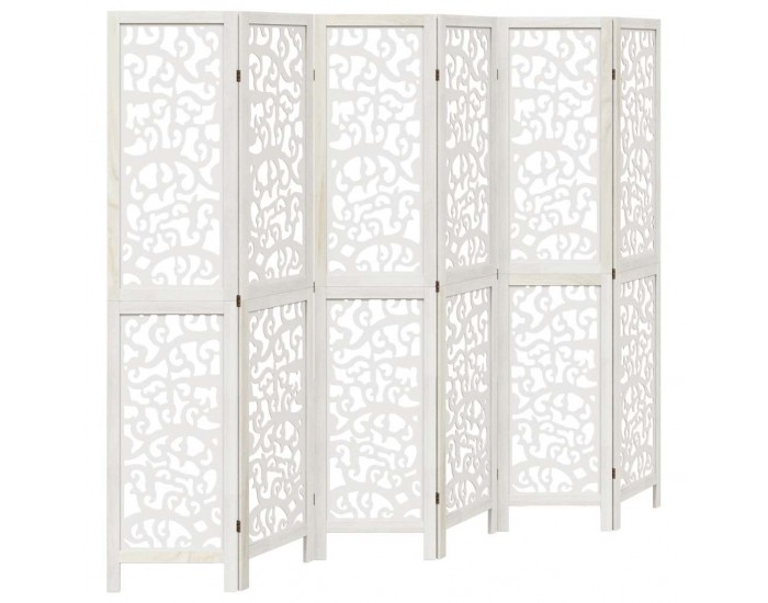 Sonata H Разделител за стая, 6 панела, бял, дърво пауловния масив