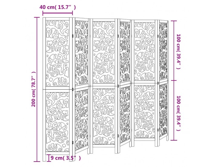 Sonata H Разделител за стая, 6 панела, бял, дърво пауловния масив