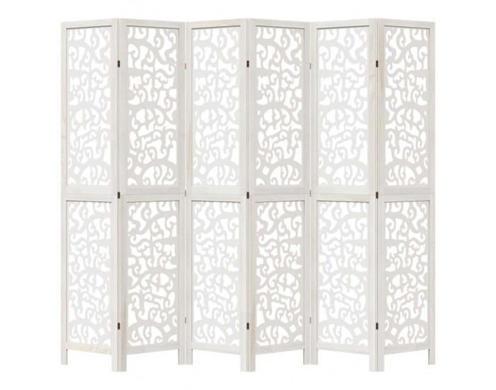 Sonata H Разделител за стая, 6 панела, бял, дърво пауловния масив