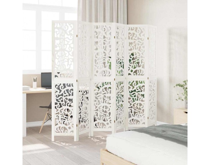 Sonata H Разделител за стая, 6 панела, бял, дърво пауловния масив