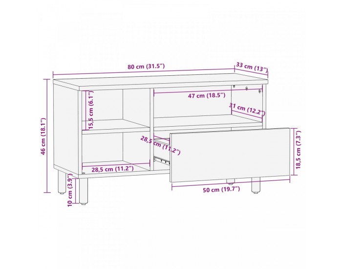 Sonata H TV шкаф 80x33,5x46 см от масивна акациева дървесина