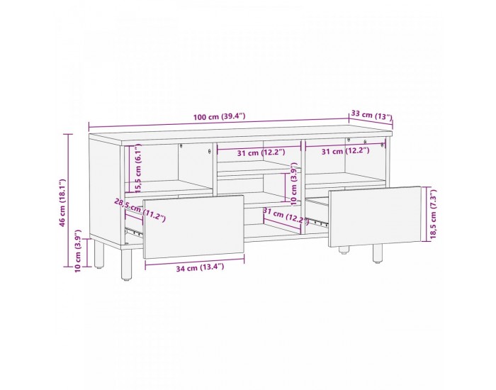 Sonata H ТВ шкаф 100x33,5x46 см от масивно дърво акация