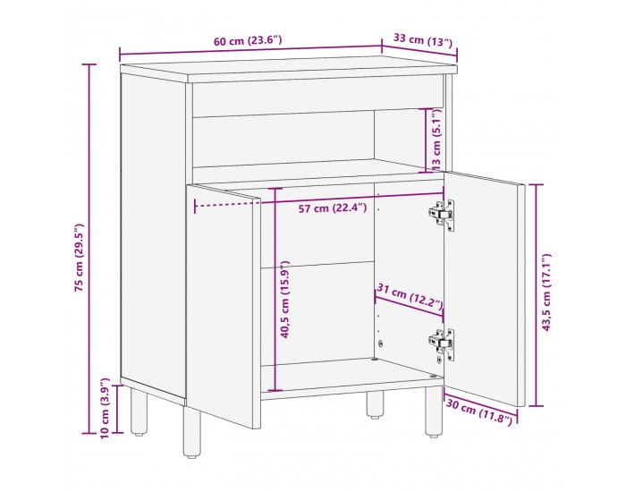 Sonata H Стенен шкаф 60x33x75 см от масивно дърво акация