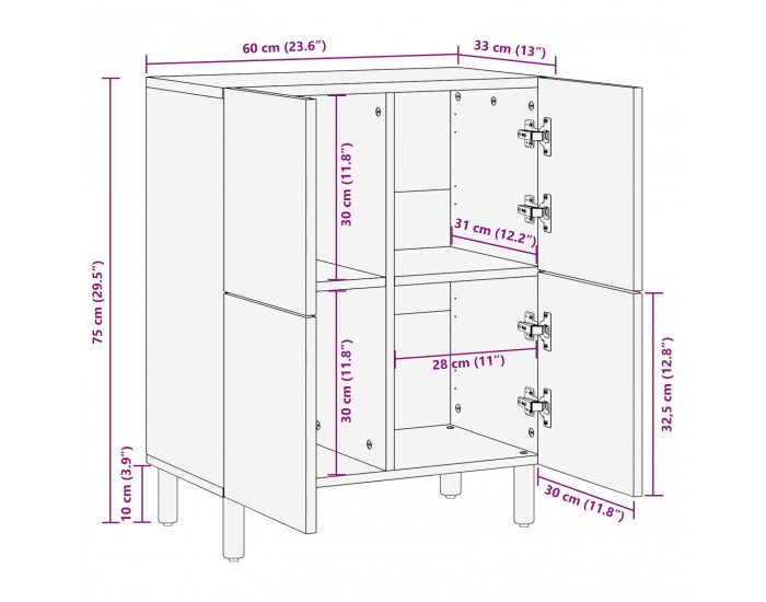 Sonata H Стойка 60x33x75 см масивно дърво акация