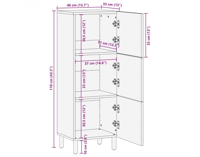 Sonata H Висок шкаф 40x33x110 см Масивно дърво Акация