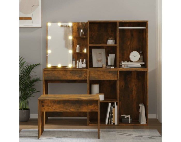 Sonata H Комплект тоалетка с LED, опушен дъб, инженерно дърво