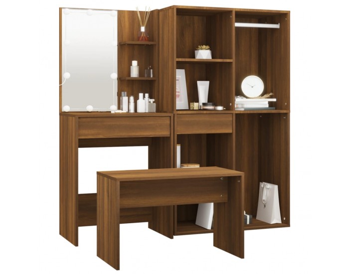 Sonata H Комплект тоалетка с LED, кафяв дъб, инженерно дърво