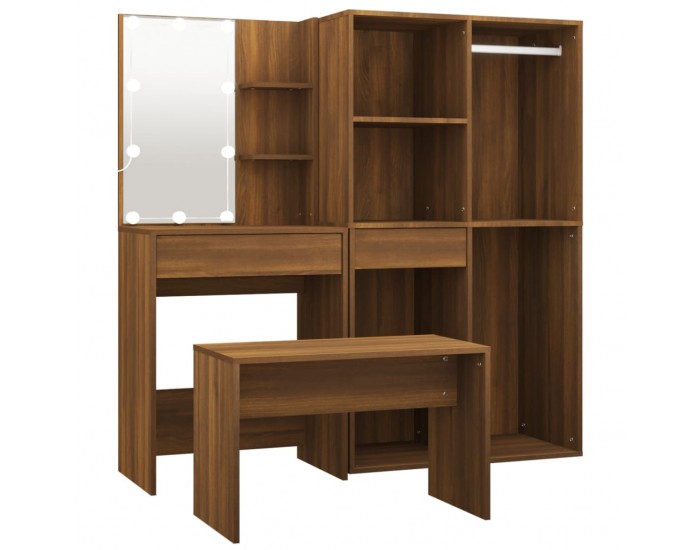 Sonata H Комплект тоалетка с LED, кафяв дъб, инженерно дърво