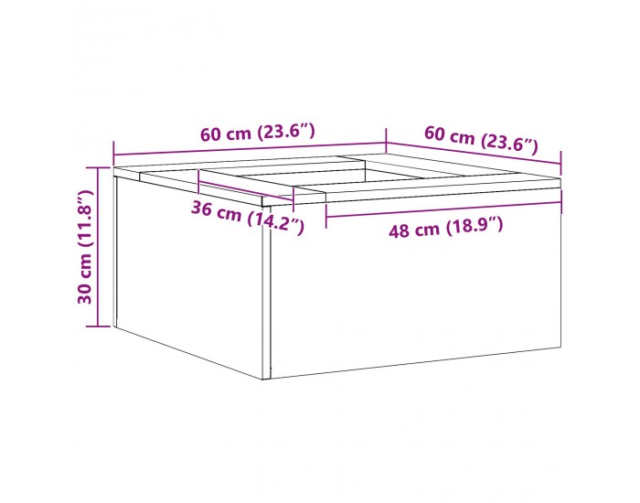 Sonata H Огнище Квадратно Червено 60x60x30 см Стомана