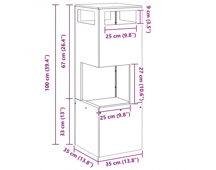 Sonata H Пожарна яма Квадратна 35x35x100 см от корозионноустойчива стомана