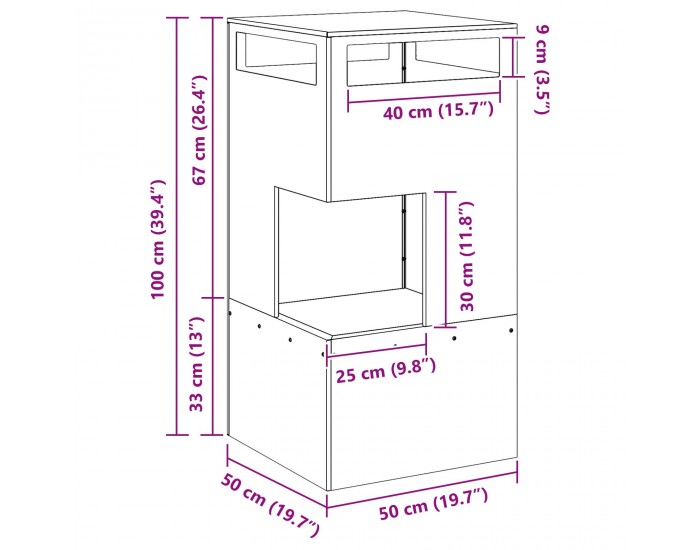 Sonata H Огнище Черно 50x50x100 см Стомана