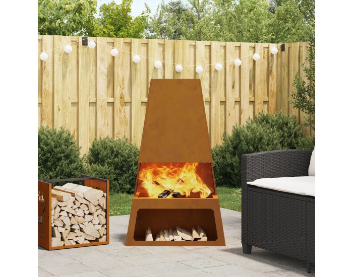 Sonata H Огнище с място за съхранение на дърва 60x35x100 см от Weathering Steel