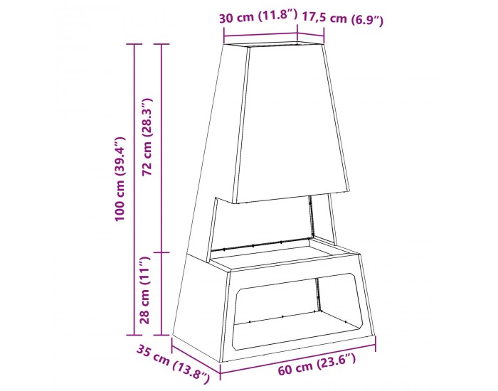 Sonata H Огнище с място за съхранение на дърва 60x35x100 см от Weathering Steel