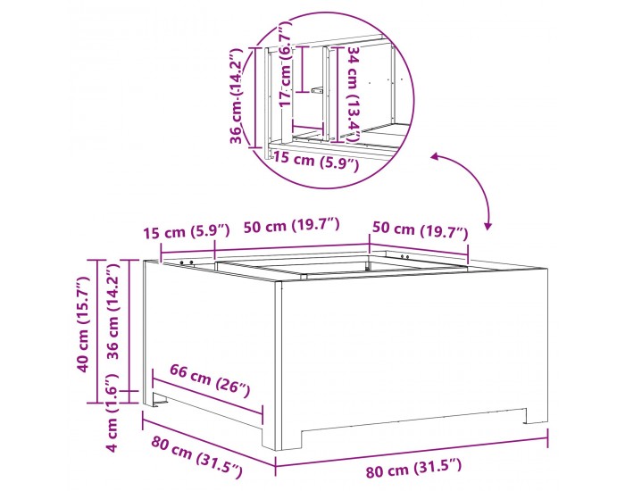 Sonata H Огнище Квадратно Черно 80x80x40 см Стомана