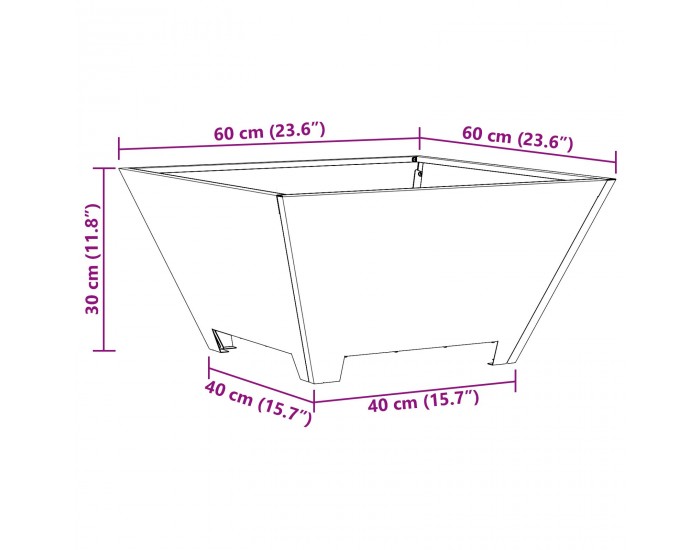 Sonata H Пожарна яма Квадратна 60x60x30 см от Обветрена стомана