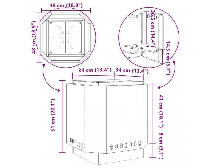 Sonata H Черно Бездимно Огнище 48x48x51 см от стомана Sonata H Черно Бездимно Огнище 48x48x51 см от стомана