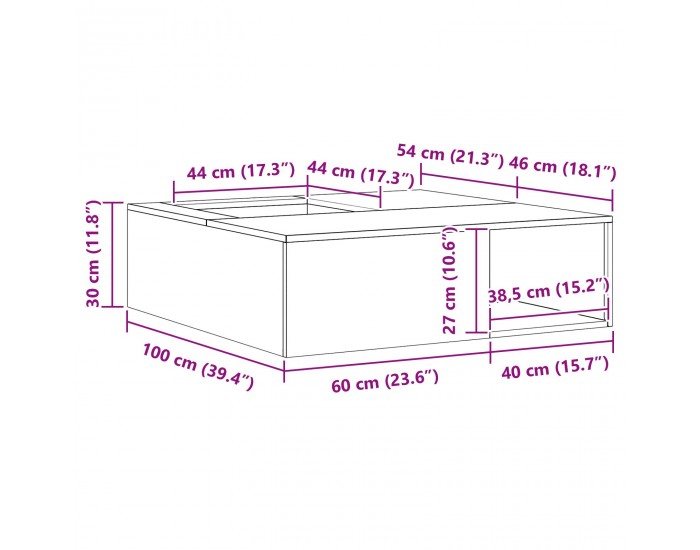Sonata H Печка за огън с място за дърва Черна 100x100x30 см Стомана