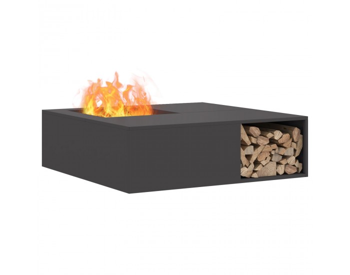 Sonata H Печка за огън с място за дърва Черна 100x100x30 см Стомана