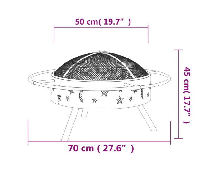Sonata H Преносимо огнище с ръжен, 70 см, XXL, стомана